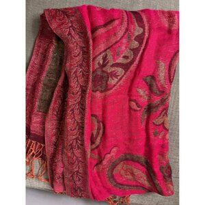 Fuchsia Pink Paisley Metallic Brocade Pashmina Scarf‎ Shawl IndieSleeze Colorful